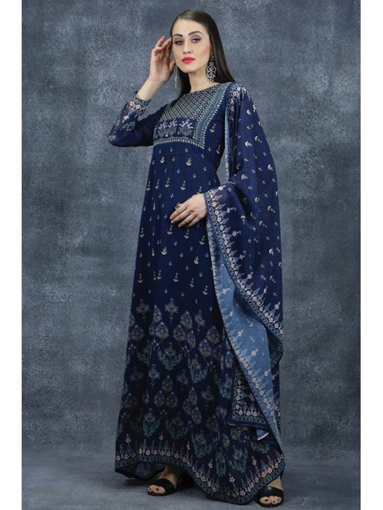 Navy Blue Festive Suit Indian A-Line Anarkali Dress