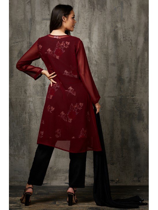 Maroon & Black Jacket Suit Indian Designer Readymade Punjabi Dress