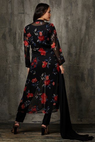 Black Floral Printed Front Slit Maxi Dress Buy Anarkali Suits Online