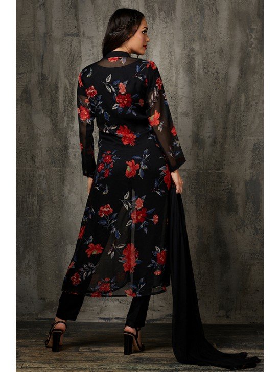 Black Floral Printed Front Slit Maxi Dress Buy Anarkali Suits Online