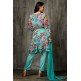 Turquoise Floral Printed Readymade Suit Pakistani Designer Salwar Kameez
