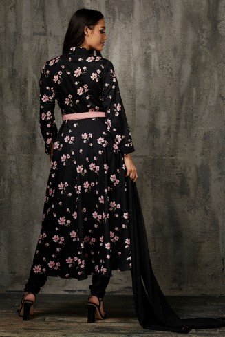 Black Floral Maxi Readymade Pakistani Designer Frock