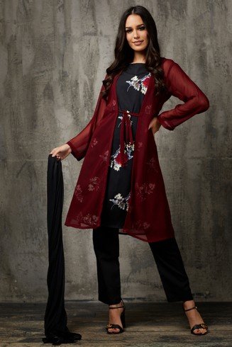 Maroon & Black Jacket Suit Indian Designer Readymade Punjabi Dress