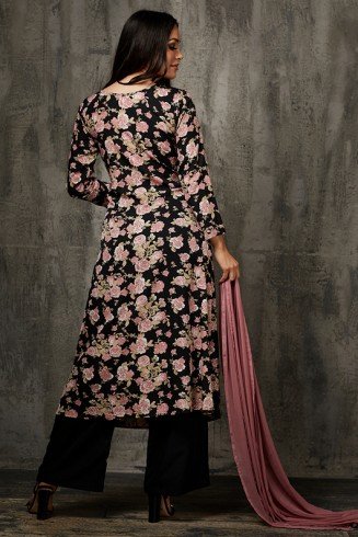 Black Floral Shirt & Trouser Readymade Jacket Style Pakistani Dress