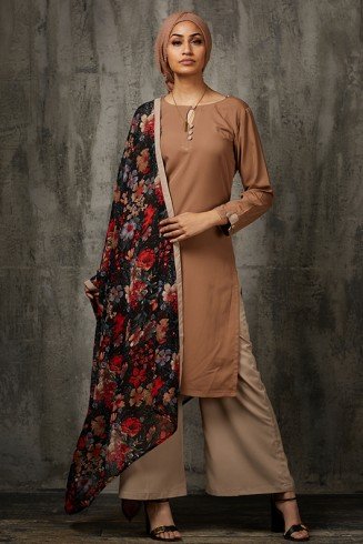 Brown Palazzo Casual Salwar Kameez Pakistani Readymade Suit