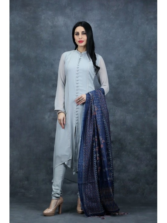 Grey & Blue Pakistani Suit Readymade Formal Dress