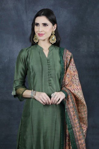 Moss Green Readymade Indian Salwar Suit 