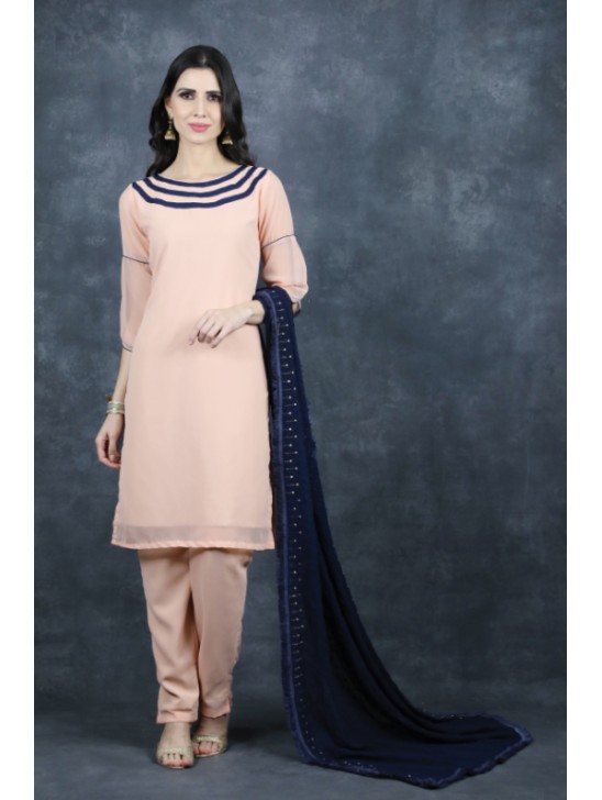 Peach & Blue Simple Casual Salwar Suit