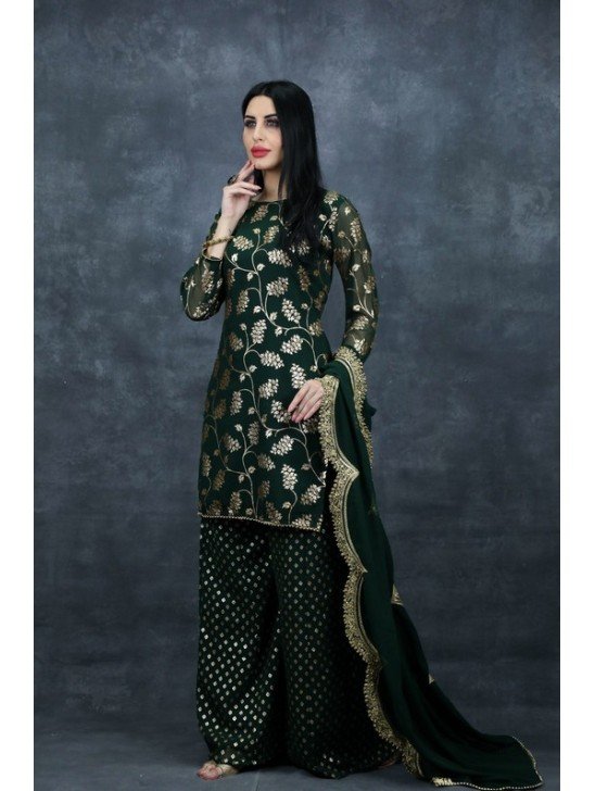Dark Green Wedding Gharara Readymade Indian Suit