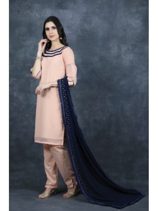 Peach & Blue Simple Casual Salwar Suit