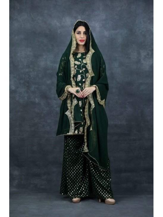 Dark Green Wedding Gharara Readymade Indian Suit