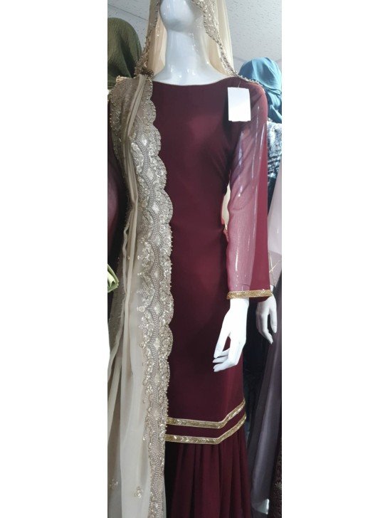 Maroon Evening Dress Indian Wedding Gharara Suit