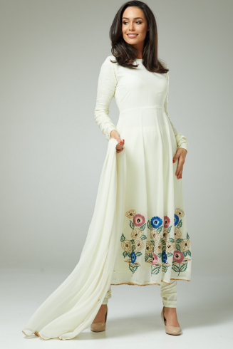 Off White Anarkali Gown Dress Indian Suit