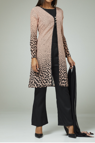 Black Pink Jack Dress Animal Print Readymade Suit 