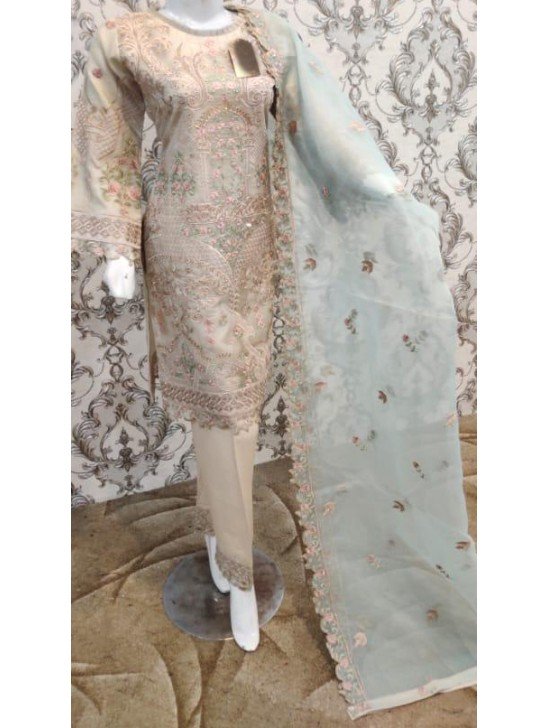 Beige Heavy Embroidered Salwar Suit Designer Readymade Dress