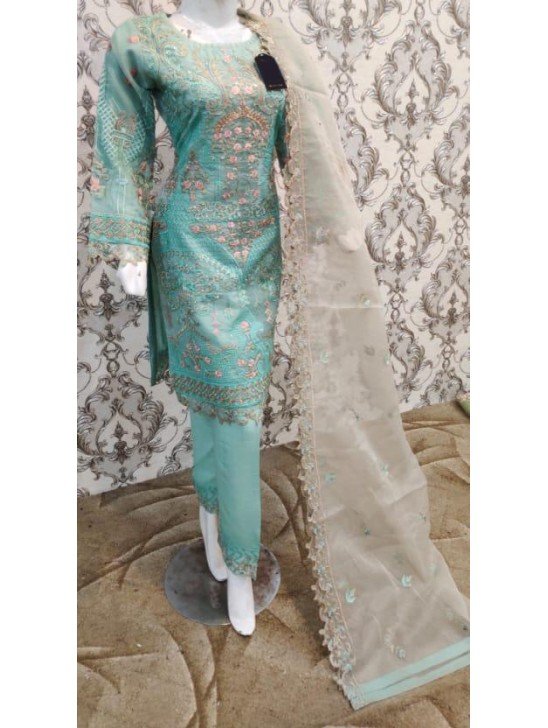 Ferozi Embroidered Chiffon Suit Indian Wedding Fancy Dress
