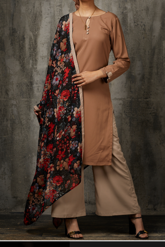 Brown Dress Kurti Readymade Straight Salwar Suit