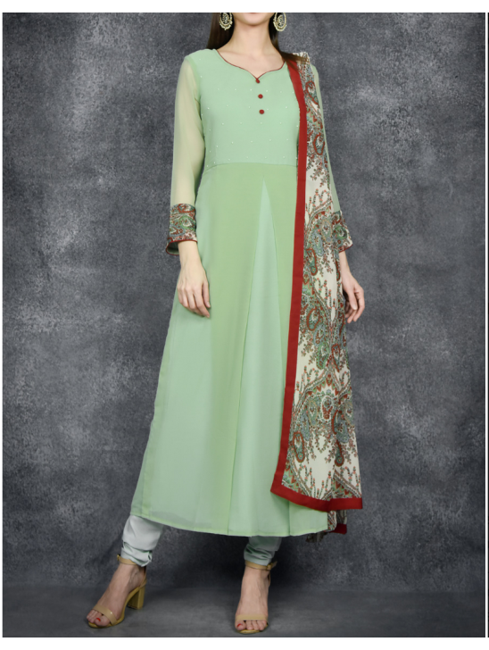 Green Long Dress Embellished Brodice Readymade Suit