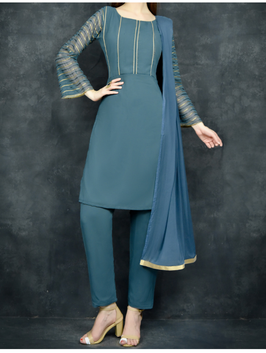 Grey Kurti Party Outfit Readymade Suit