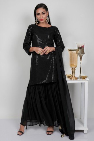 Black Sequin Georgette Indian Gharara Suit