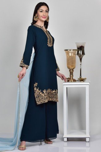 Navy Blue Palazzo Georgette Readymade Suit