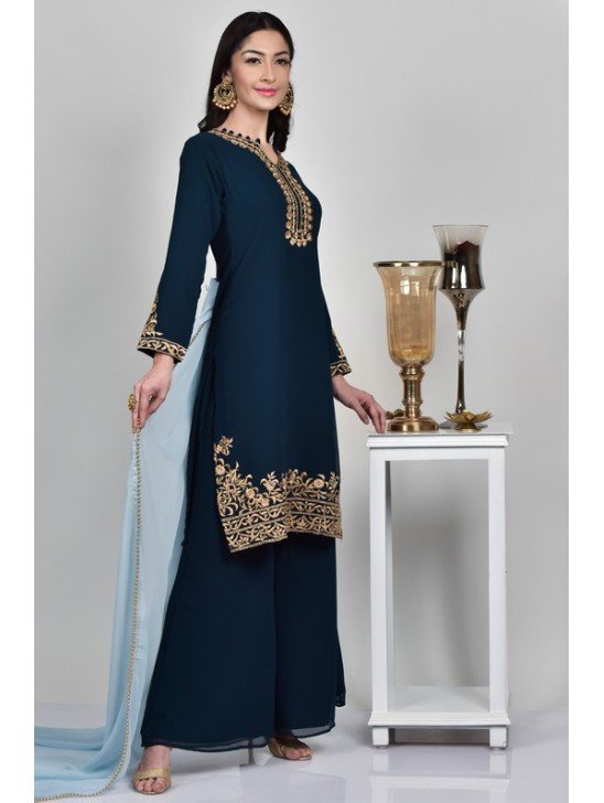 Navy Blue Palazzo Georgette Readymade Suit