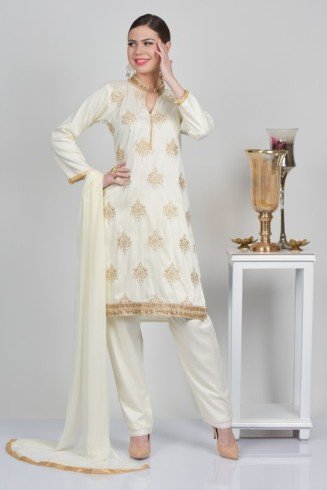 Ivory Indian Designer Suit Readymade Dress