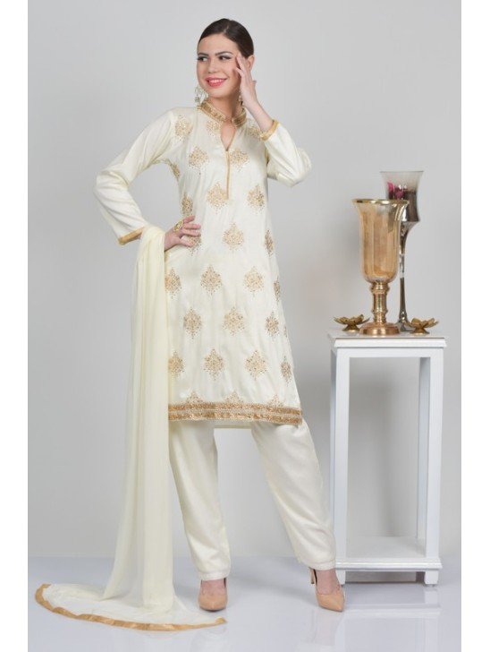 Ivory Indian Designer Suit Readymade Dress