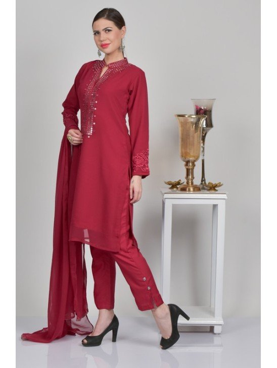 Dark Red Punjabi Designer Stitched Suit