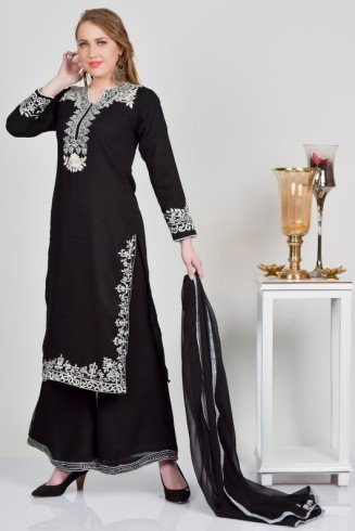 Black Georgette Gharara Style Suit