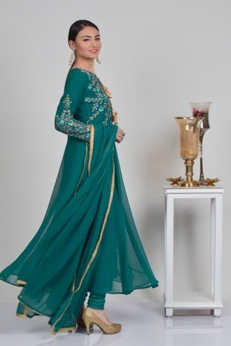 Rama Green Festive Reception Frock Style Dress