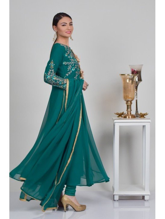 Rama Green Festive Reception Frock Style Dress