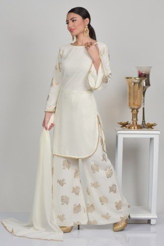 Ivory Pakistani Designer Traditional Palazzo Suit