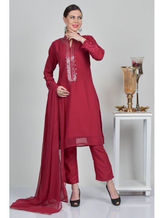 Dark Red Punjabi Designer Stitched Suit