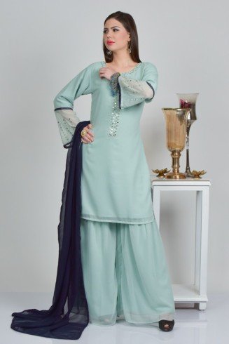Mint Stitched Party Wear Ladies Gharara Suit