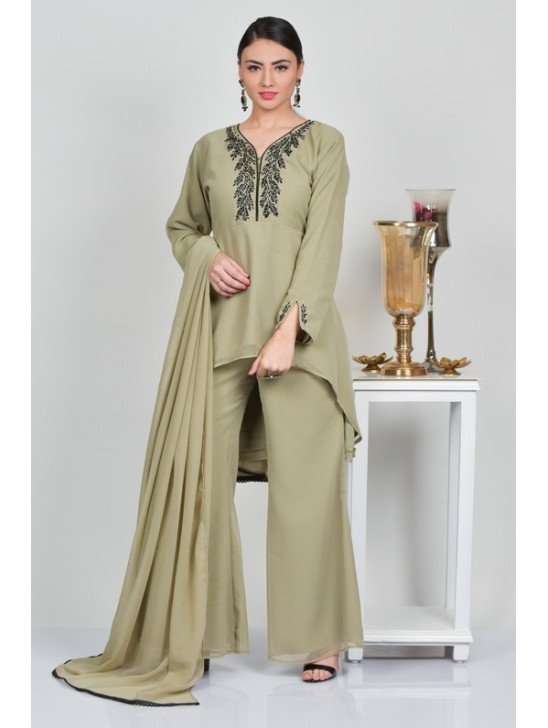 Lime Green Short Kurti Style Palazzo Suit