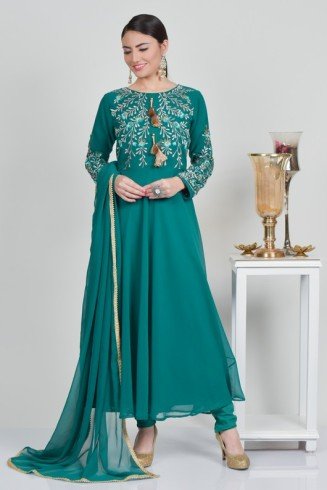 Rama Green Festive Reception Frock Style Dress