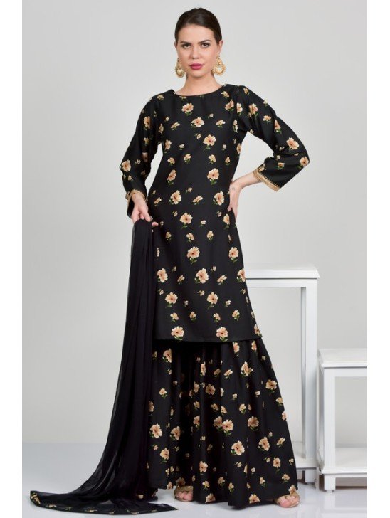 Black Wedding Wear Designer Gharara Suit