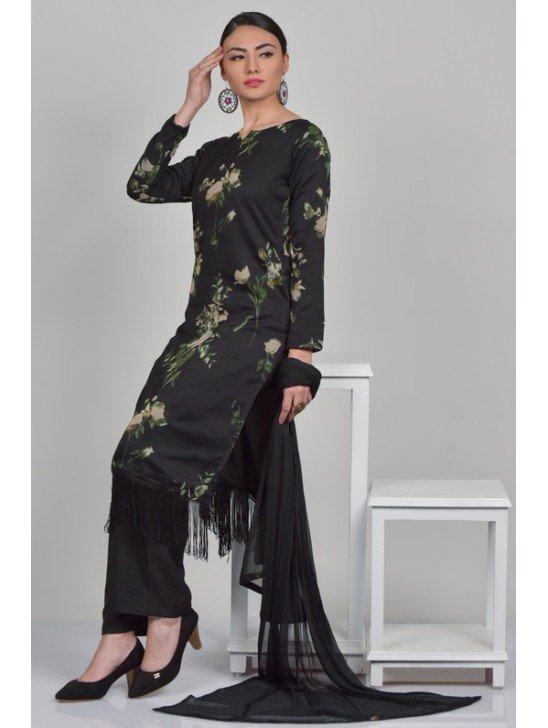 Black Printed Stitched Salwar kameez