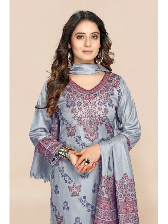 Grey Printed Palazzo Suit Pakistani Woolen Dress