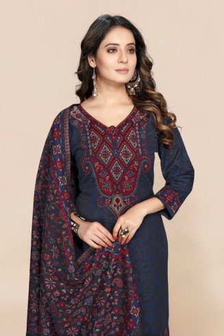 Blue & Black Pakistani Winter Salwar Suit
