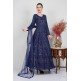 Navy Blue Embroidered Shimmering Maxi Dress
