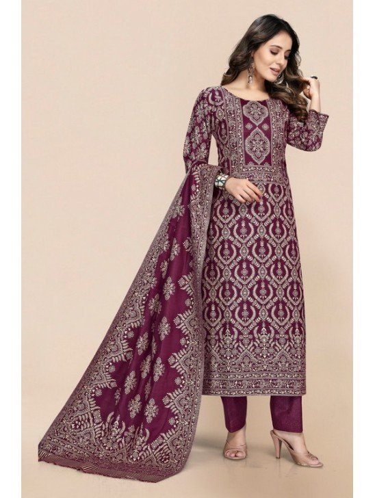 Plum Embroidered Woolen Ceremonial Trendy Suit