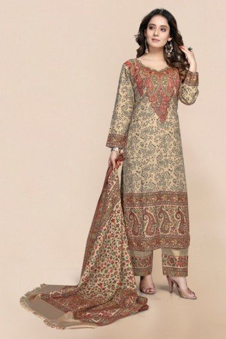 Beige Woolen Party Wear Salwar Suit