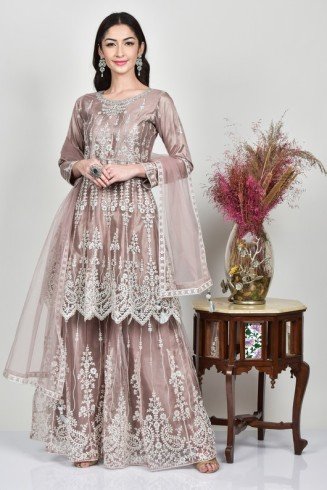 Mauve Embroidered Readymade Gharara Suit