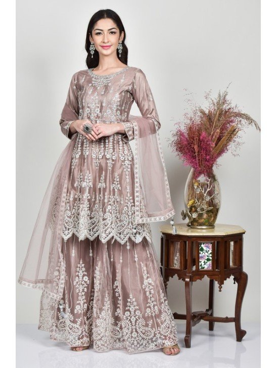 Mauve Embroidered Readymade Gharara Suit