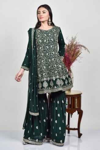 Dark Green Party Gharara Pakistani Designer Readymade Suit