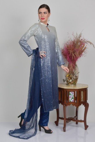 Silver & Blue Shaded Shimmering Salwar Suit