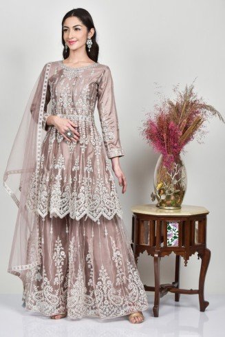 Mauve Embroidered Readymade Gharara Suit