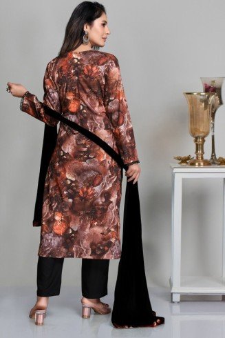 Rust Digital Printed Slit Kurti Shalwar Suit